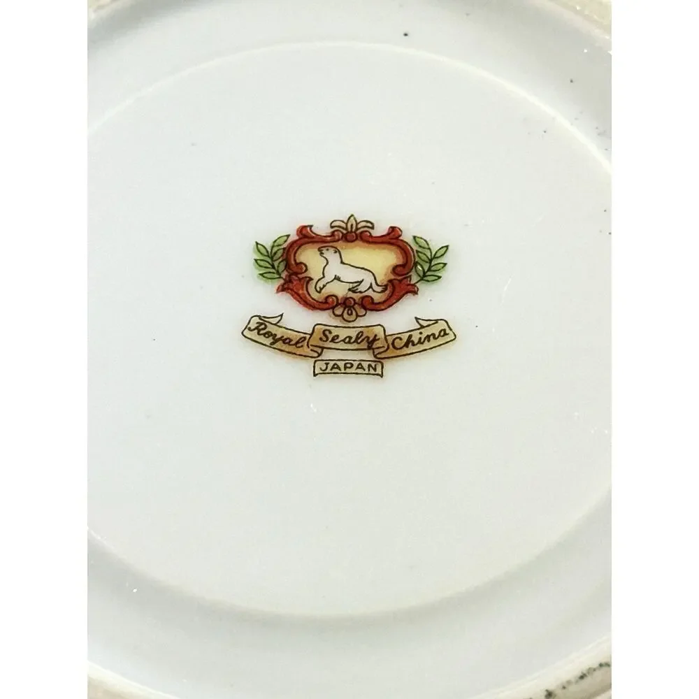 Royal Sealy Japan Pink Gold Gilt Fruit Teacup Saucer Set Vintage Porcelain